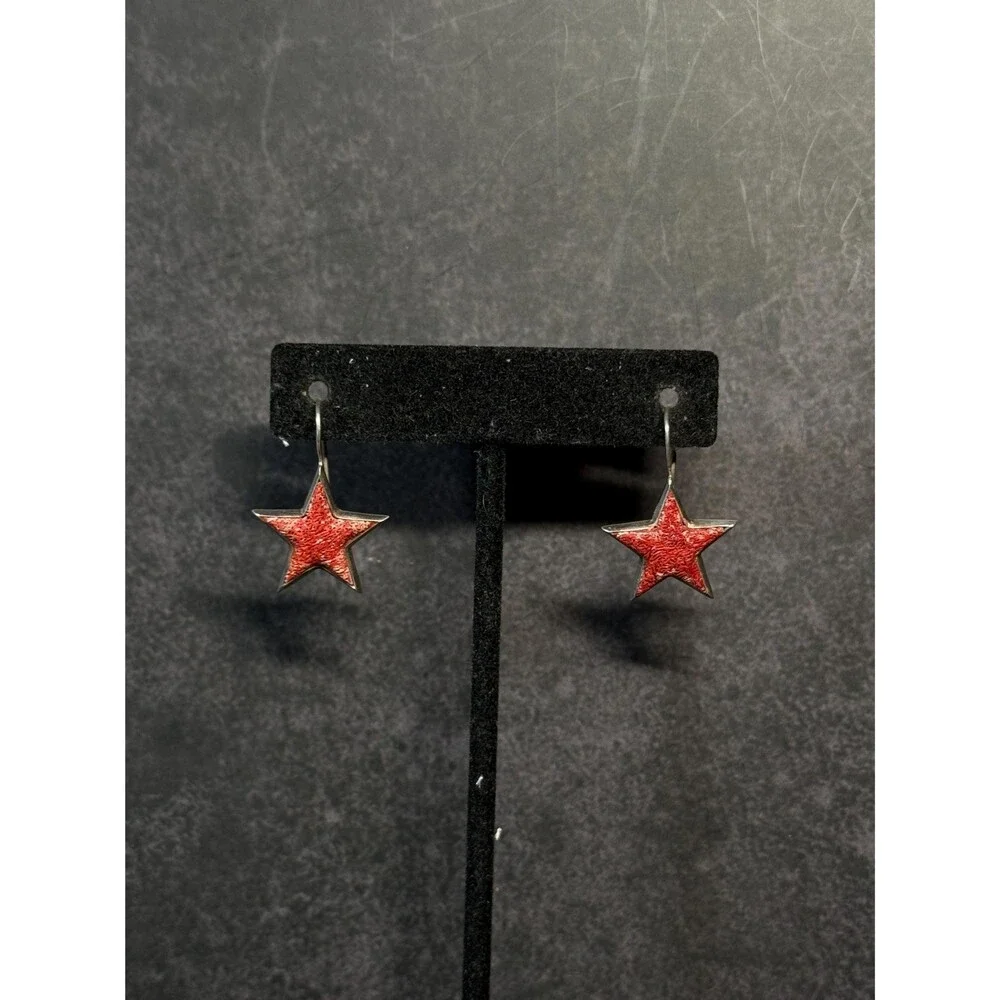 Vintage Devine 925 Sterling Silver Coral Star Dangle Earrings